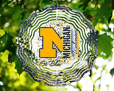 10  Michigan Go Blue Wolverines Wind Spinner Yard Art Decor 3D Kinetic Rws127 • $29.99