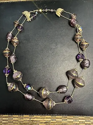 Vintage VENDOME Purple AB Crystal Rhinestone Double Strand Glass Bead NECKLACE • $76