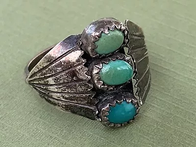 Vintage Sterling Navajo Native American Graduated 3-Stone Turquoise Ring Size 6 • $19.99