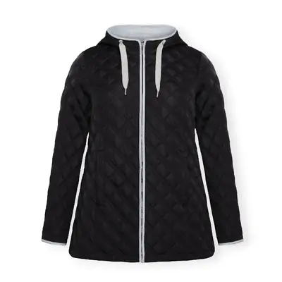 Evans City Chic Multi Stitch Quilted Coat Hooded Black US Women's Size XL New • $136.77