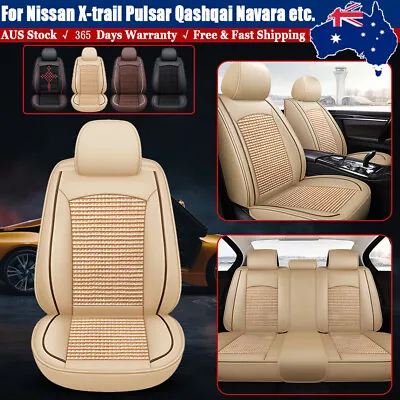 Leather Seat Covers Full Set 5-Sits Front & Rear Cushion Embroidered For Nissan • $154.98