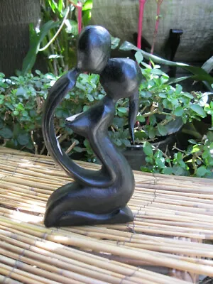 Abstract Kissing Couple -  Hand Crafted Wood Statue-black Tones • $21.50