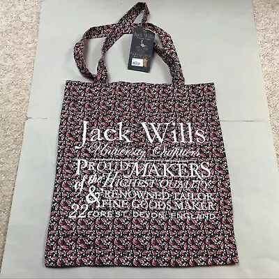 Jack Wills Tote Bag Book Bag Black With Hollyberries & White Writing 100% Cotton • £12