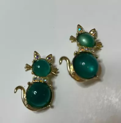 $18.99 • Buy Vintage Green MOONGLOW JELLY BELLY Cat Pins W/Rhinestones-Set Of 2