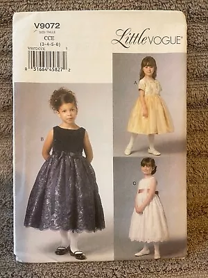 Little Vogue Pattern V9072 Girls Special Occassion Dress W/Petticoat & Opts 3-6 • $3.75