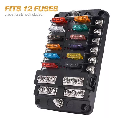 12Way 12V 24V Blade Fuse Box Holder 24 Standard Blade Fuses For Car Camper Van • £19.16