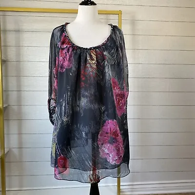 NWT Blue Velvet Brand Women’s Floral Semi Sheer Blouse Tunic Top 3XL Pink • $12.50