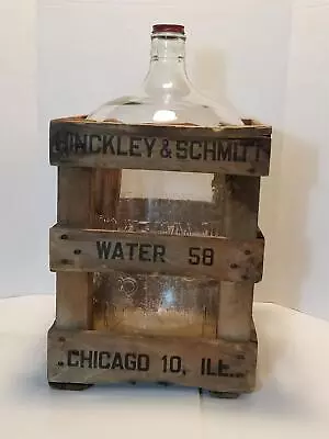 VTG Hinkley & Schmitt 5 Gal. Glass Water Bottle & Matching Wood Crate Shelf H5 • $197.88