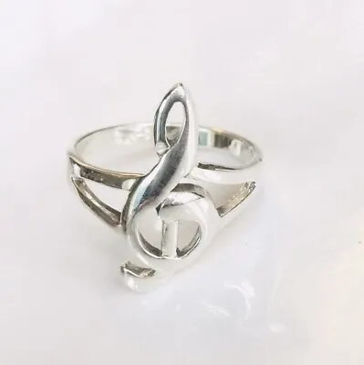 VINTAGE OLD STOCK Sterling Silver Treble Clef Music Note Ring UK Sizes K/M/N/P/R • £35