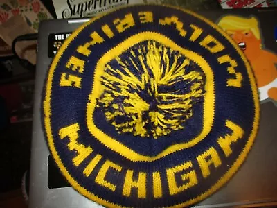 Vintage MICHIGAN WOLVERINES FOOTBALL Tam Style Knit Hat W/Ball On Top Acrylic • $25.99