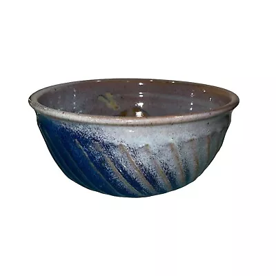 $64.99 • Buy Woodstock Pottery Vintage Ceramic Bowl Handmade Glazed Signed Ribbed Blue 90s