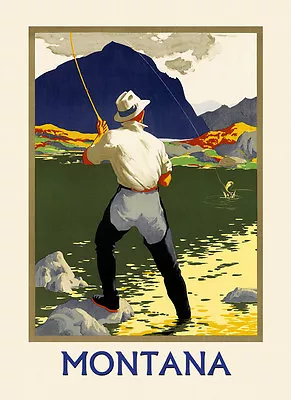 Fishing Montana River Landscape Travel Tourism Vintage Poster Repro FREE S/H • $22.15