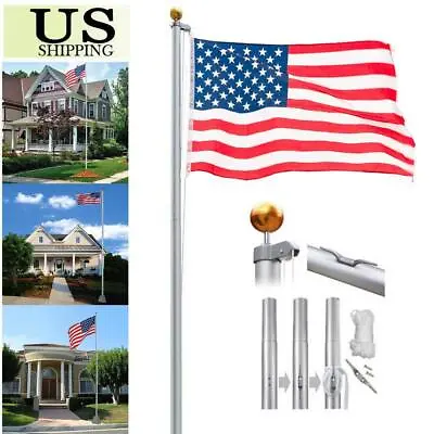 25Ft Aluminum Sectional Flagpole Kit Halyard Pole + 1PC US American Flag Kit • $51.99