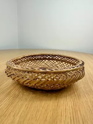 Vintage Hand Woven Basket Brown Wicker Round 7” Across • $6.22