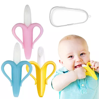 Banana Baby Infant Teething Toys Teether Silicone Toothbrush Toy Babies BPA Free • £4.59