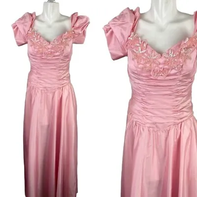 Vtg 90s Prom Party Dress Alyce Pastel Pink Fairy Princess Sequins Puff Sleeve 10 • $99.99