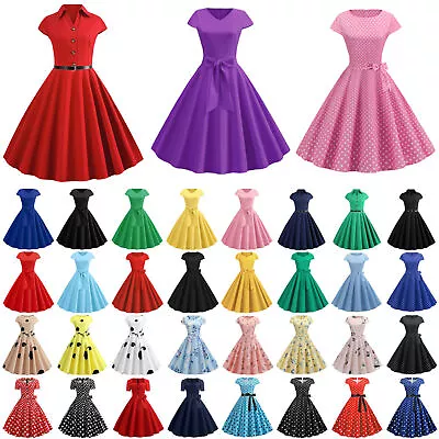 $28.59 • Buy Women's Retro Rockabilly 50s 60s Dresses Vintage Evening Party Skater Midi Dress