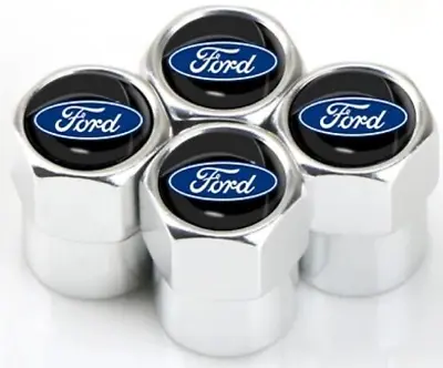 Ford Blue Oval Logo Silver Tyre Valve Caps Valve Dust Covers (4pcs) Fits Ford • $6.65