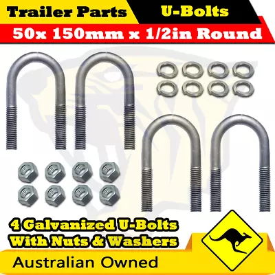 4 X U-Bolts 50mm X 150mm Round With Nuts Galvanized Trailer Box Boat Caravan • $36