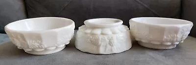 Vintage Westmoreland Paneled Milk Glass Grape Nappy Small Bowl 4½ . Set Of 3 • $39