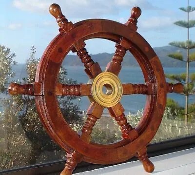 £82.24 • Buy Durable Wooden Brass Ship Wheel For Nautical Pirate Themed Brown Decor Home