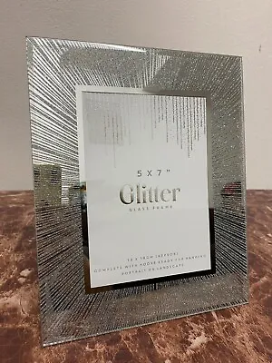 Elegant Silver Glitter Photo Frame 5x7  Sparkle Glass Wedding/Memories • £12.99