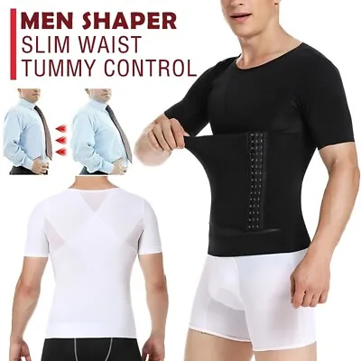 Men's Slimming Body Shaper Compression Belt Tummy Control Shirt Girdle Vest Tank • $16.79