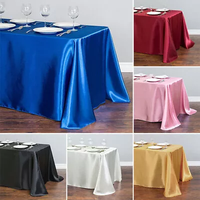 4 Size Satin Tablecloth Rectangle Banquet Table Cover Cloth Wedding Party Decor • $8.56