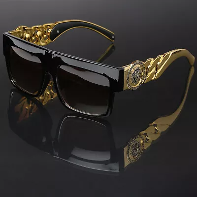 Square Flat Top Crowned Lion Head Medallion Sunglasses Hip Hop Retro Kleo Shades • $9.99