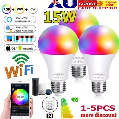 1-10PCS E27 15W WiFi Smart LED Light Bulb RGBW Globe Lamp For Alexa Google Home • $8.99