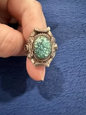 Vtg Sterling Silver 925 Tibetan Chinese Spider Web Turquoise Ring Size 8 • $119.99