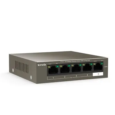 Tenda TEF1105P-4-63W 4-Port 100Mbps PoE CCTV Switch 250m Extended Transmission • £25.99