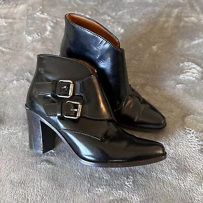 Madewell Black Patent Leather Heeled Ankle Boots Booties Women's 5 • $20.62