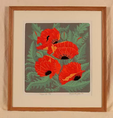 Original Signed Limited Edition Lino Print / Linocut. Poppies By Margaret Green • £50