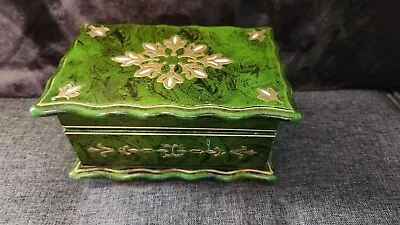 Vintage Elven Green And Gold Musical Jewelry Box Wooden With Fabric Interior • $30