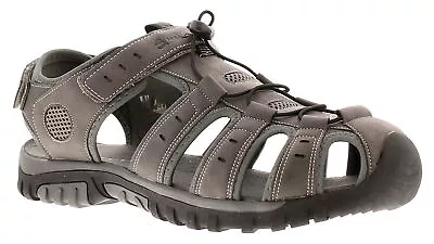 Mens Walking Sandals Stone Closed Toe Fisherman Touch Fasten Toggle Grey UK Size • £24