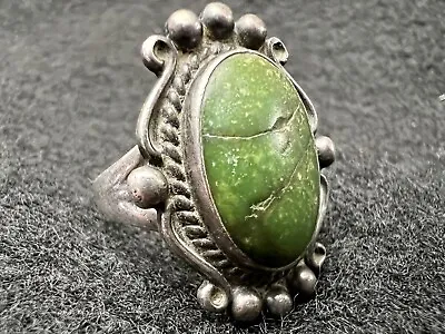 Vintage Sterling Silver Green Agate Stone Native American Womens Ring Marked • $64.99