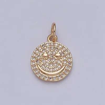 Happy Face Medallion Coin Pendant Charm Necklace 14K Yellow Gold Plated Silver • $80.29