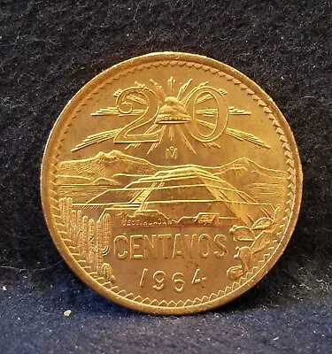 1964 Mexico 20 Centavos Bright Red UNC KM-440 • $2.99