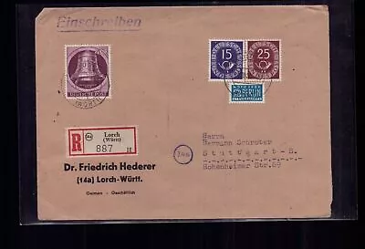 Bund Letter Mixed Postage Registered Letter Lorch N. Stuttgart 1951 • £20.31