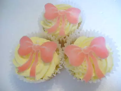 12 Pink Bows Edible Wafer/rice Paper Butterflies Cake/cupcake Toppers PRECUT • £2.85