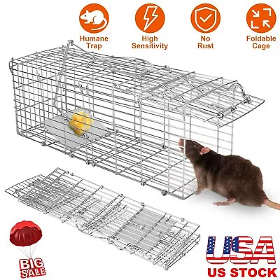 Foldable Humane Live Animal Trap Metal Cage For Rodent Control Squirrel Raccoons • $20.82