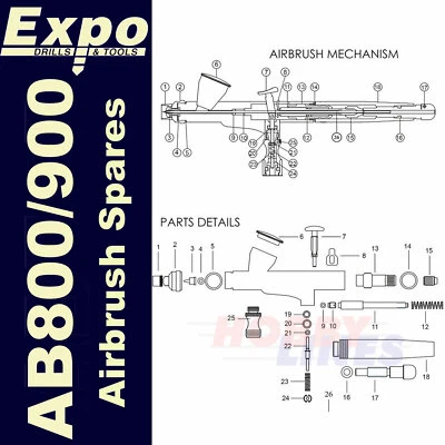 £1.50 • Buy AB800 / AB900 AIRBRUSH SPARE Full Range Gravity Feed Original Parts Expo Tools