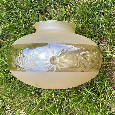 Vintage Round Glass Dome Ceiling Light Cover Gold Shiny Etched Frosted Cut Glass • $25