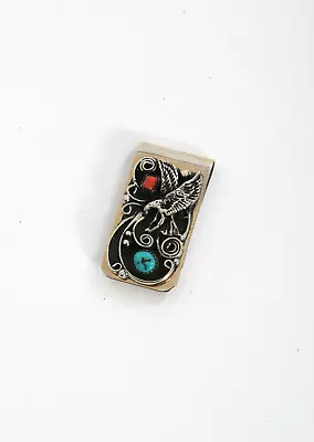 Vintage Native American Turquoise Coral Eagle Nickel Silver Money Clip • $9.99