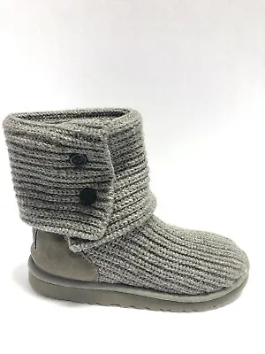 UGG Big Kids’ Classic Cardy Knit Gray Winter Boots Girls’ Size 4M • $44.99