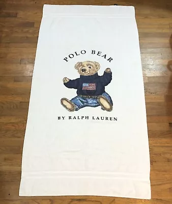 Vintage Polo Bear By Ralph Lauren White Large Bath Beach Towel Made In USA • £32.55