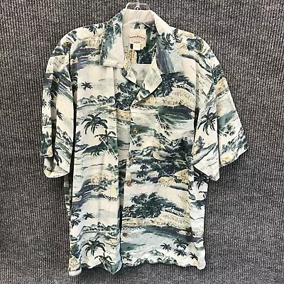 Tommy Bahama 100% Silk Camp Shirt Men's M White Green Floral Beach Hawaiian • $27.01