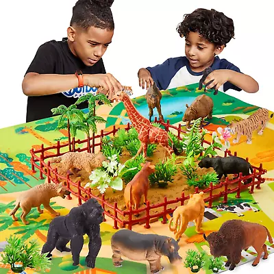 BUYGER Large Size Jungle Wild Animal Figures Toys Set Realistic Zoo Safari With • £39.13