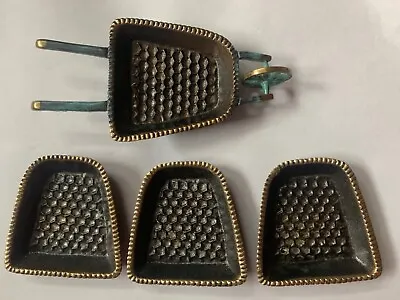 $35 • Buy Vintage Hakuli Brass Enamel Wheelbarrow With Stacking Ashtrays, Made In Israel